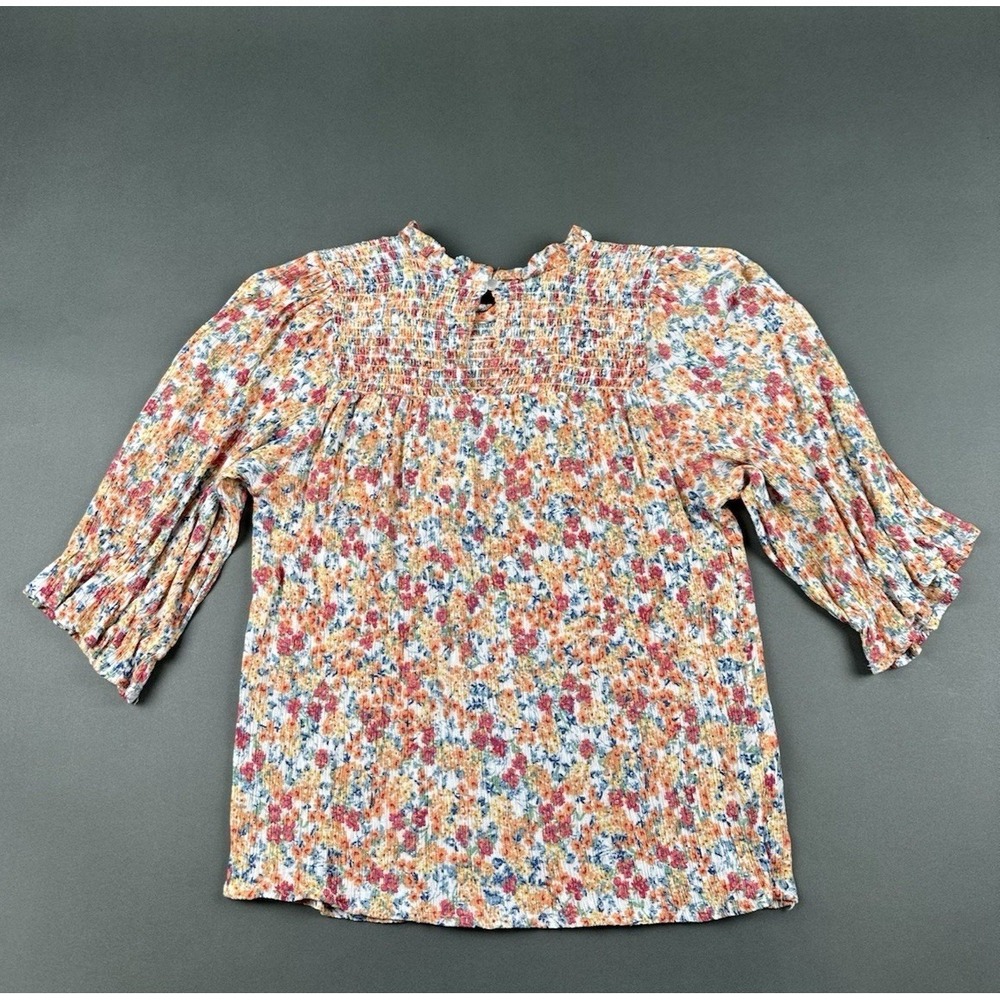 Cynthia Rowley Blouse Orange Floral Short Women's Medium Sleeve Rayon Top - Picture 10 of 10